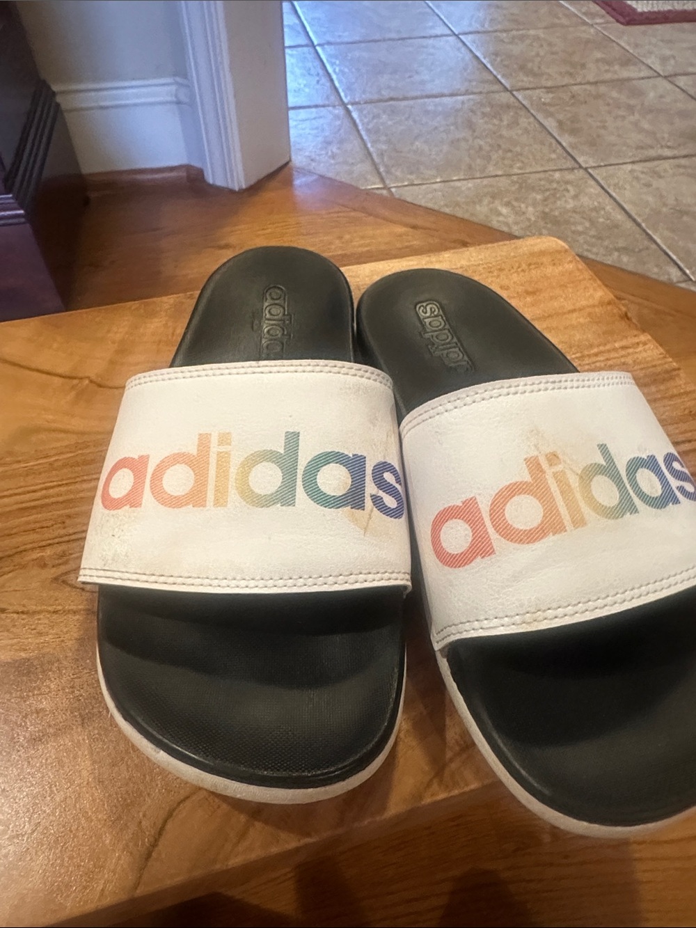 adidas  White Slides with Multicolor Logo